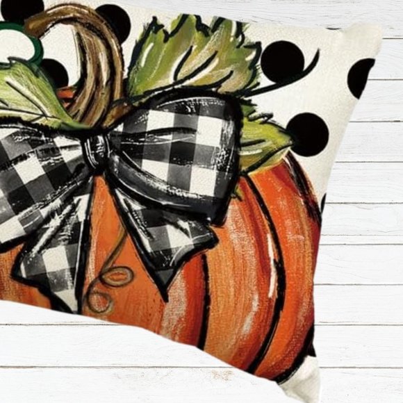 Pumpkin Decorative Pillow Cover Thanksgiving Farmhouse Cottage Fall Decor Plaid - Picture 3 of 7